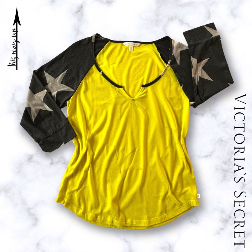 VICTORIA'S SECRET 3/4 Sleeve Baseball Style Sheer Star Top